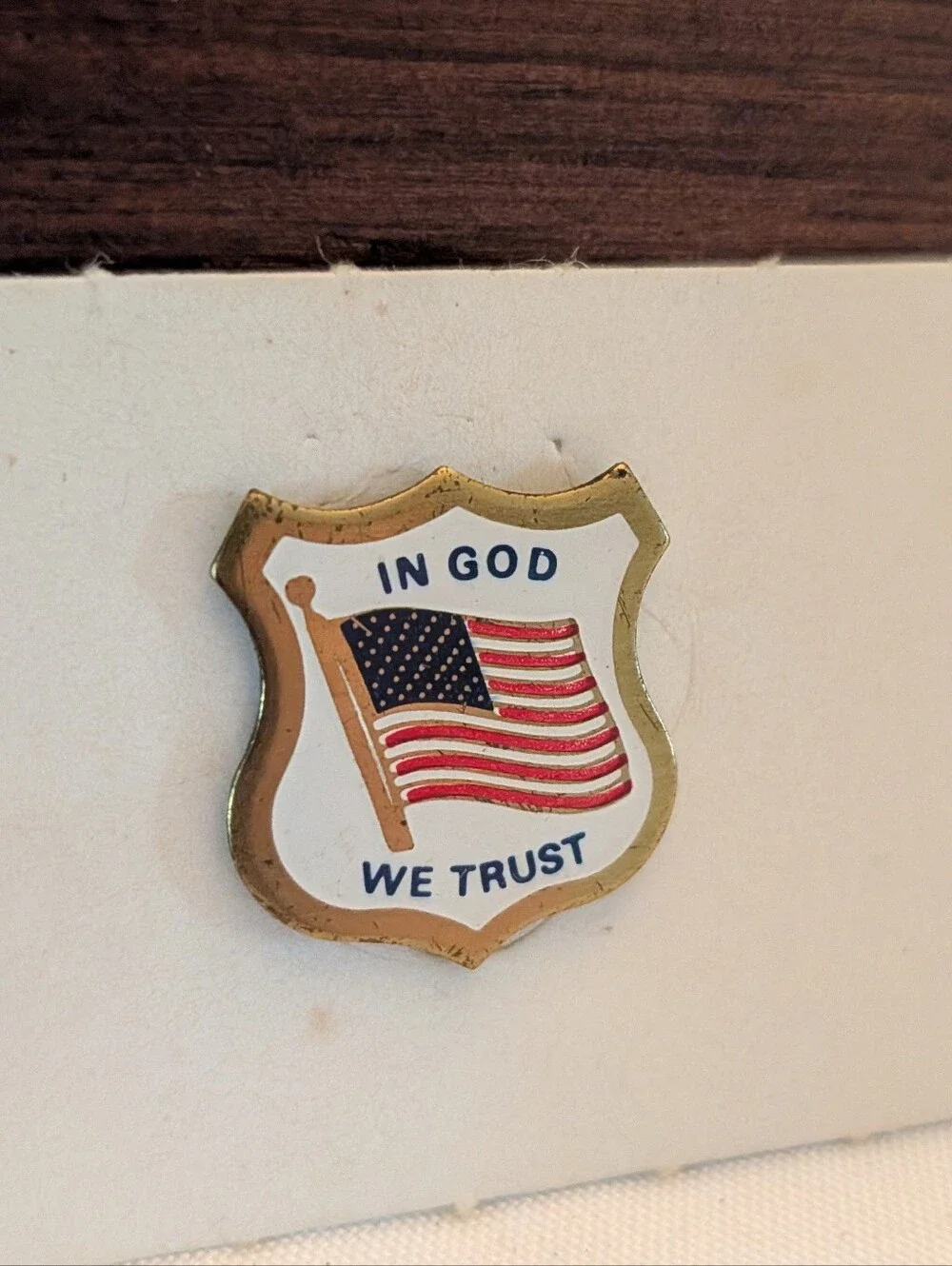 Vintage Shield Pin with American Flag and 